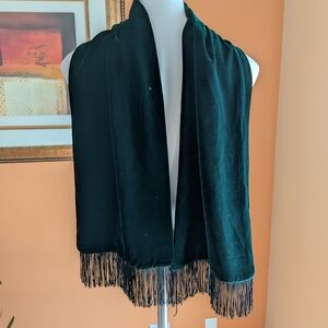 Vintage Women's/ Man's Elegant Black Fringe Scarf Velvet Deep Green
